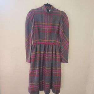 Jeannette Paris - Vintage Gray Plaid Long Sleeves Dress - Sz 36 (France) 4 (US)